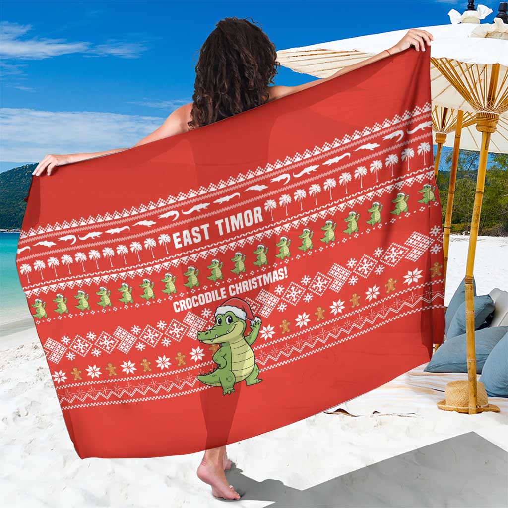 East Timor Christmas Sarong with Santa Crocodile Gingerbread Palm Trees and Red Holiday - Wonder Print Shop