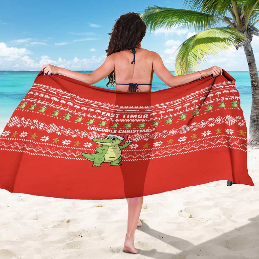 East Timor Christmas Sarong with Santa Crocodile Gingerbread Palm Trees and Red Holiday - Wonder Print Shop