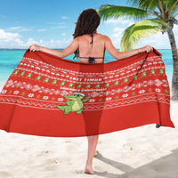 East Timor Christmas Sarong with Santa Crocodile Gingerbread Palm Trees and Red Holiday - Wonder Print Shop