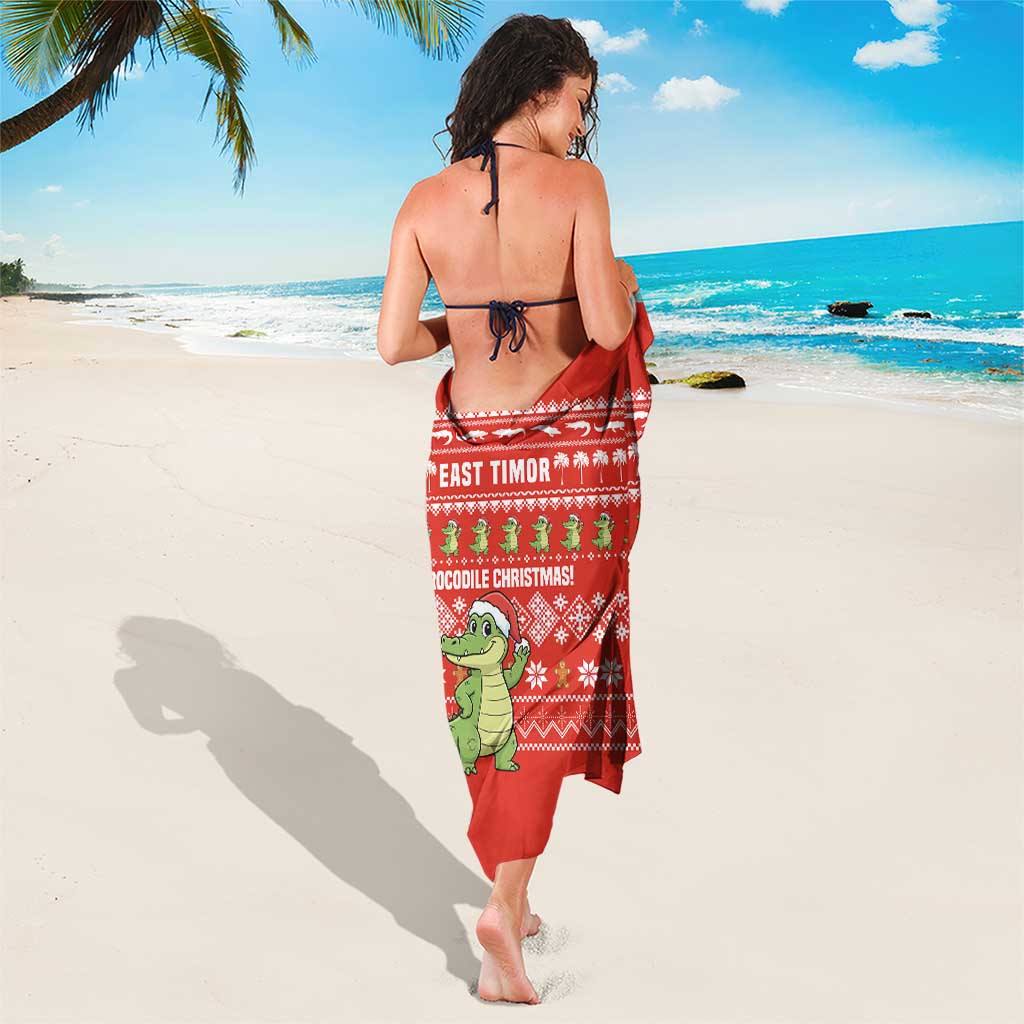 East Timor Christmas Sarong with Santa Crocodile Gingerbread Palm Trees and Red Holiday - Wonder Print Shop
