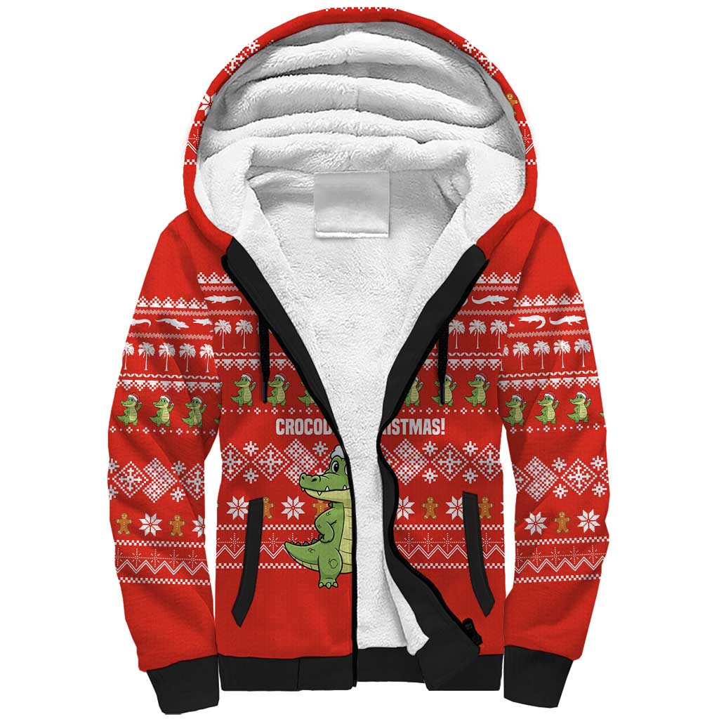East Timor Christmas Sherpa Hoodie with Santa Crocodile Gingerbread Palm Trees and Red Holiday - Wonder Print Shop