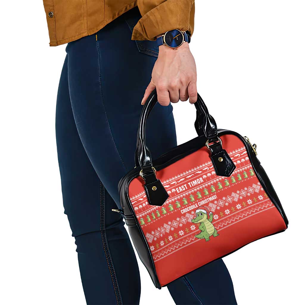 East Timor Christmas Shoulder Handbag with Santa Crocodile Gingerbread Palm Trees and Red Holiday - Wonder Print Shop