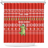 East Timor Christmas Shower Curtain with Santa Crocodile Gingerbread Palm Trees and Red Holiday - Wonder Print Shop