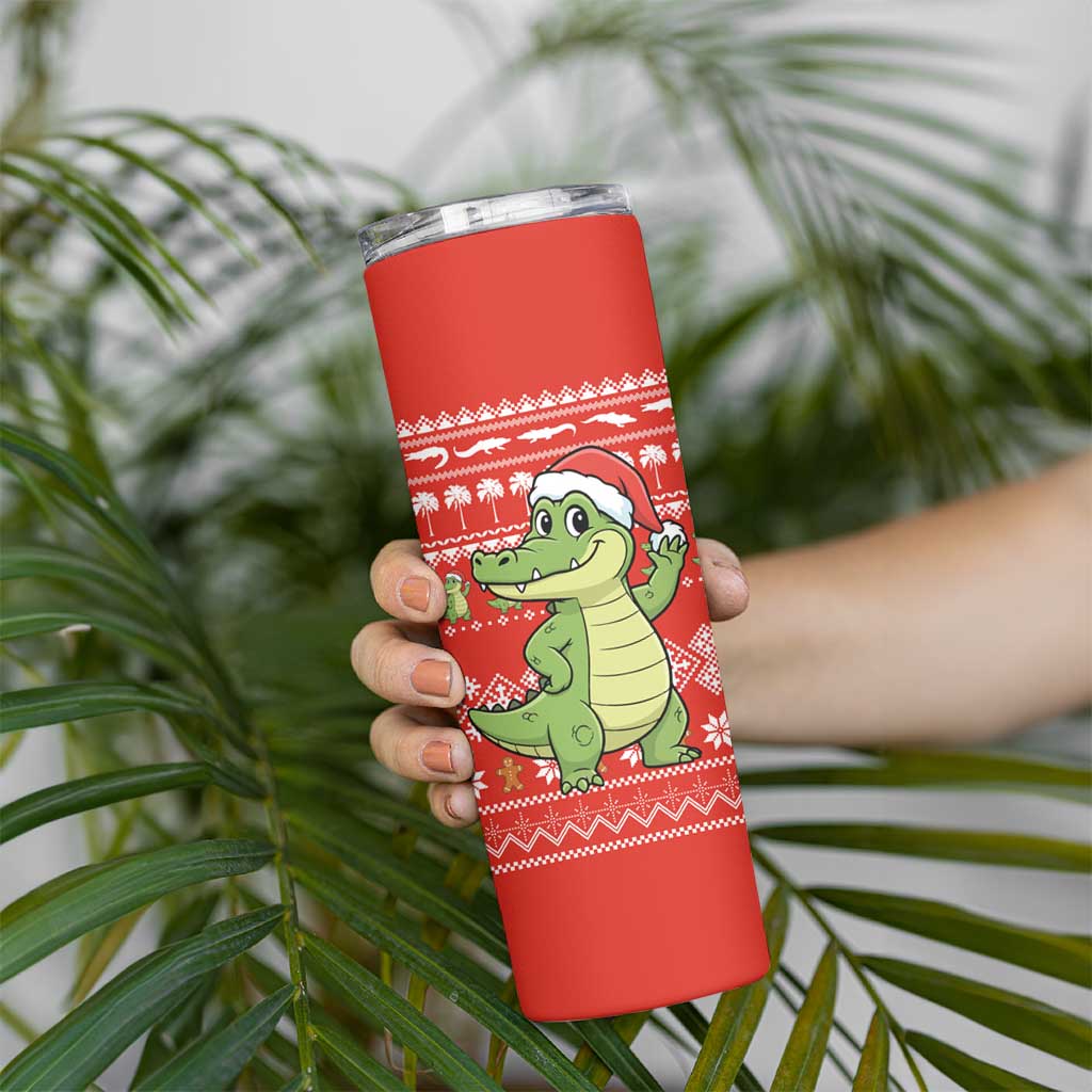 East Timor Christmas Skinny Tumbler with Santa Crocodile Gingerbread Palm Trees and Red Holiday - Wonder Print Shop