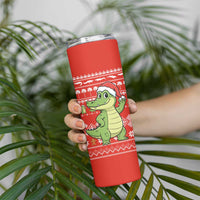 East Timor Christmas Skinny Tumbler with Santa Crocodile Gingerbread Palm Trees and Red Holiday - Wonder Print Shop