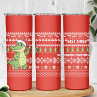 East Timor Christmas Skinny Tumbler with Santa Crocodile Gingerbread Palm Trees and Red Holiday - Wonder Print Shop