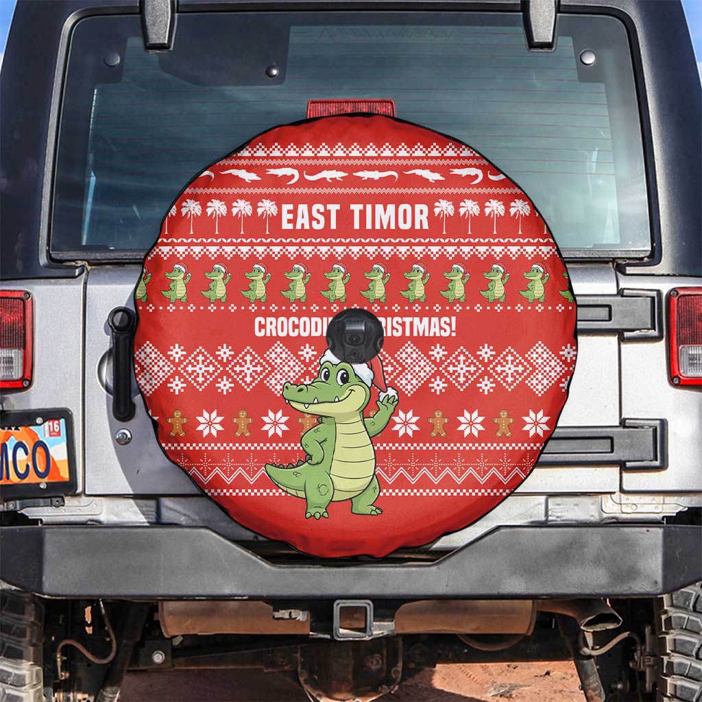 East Timor Christmas Spare Tire Cover with Santa Crocodile Gingerbread Palm Trees and Red Holiday - Wonder Print Shop