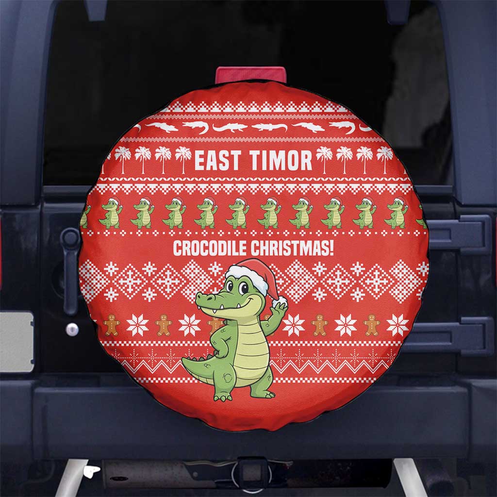 East Timor Christmas Spare Tire Cover with Santa Crocodile Gingerbread Palm Trees and Red Holiday - Wonder Print Shop