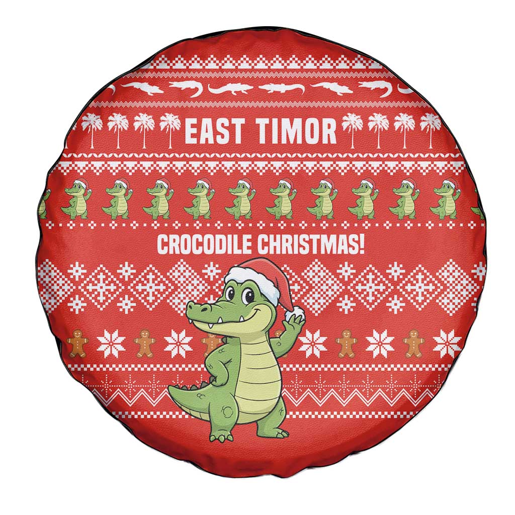 East Timor Christmas Spare Tire Cover with Santa Crocodile Gingerbread Palm Trees and Red Holiday - Wonder Print Shop