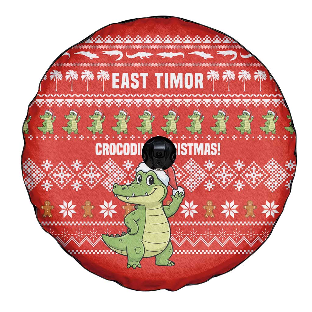 East Timor Christmas Spare Tire Cover with Santa Crocodile Gingerbread Palm Trees and Red Holiday - Wonder Print Shop