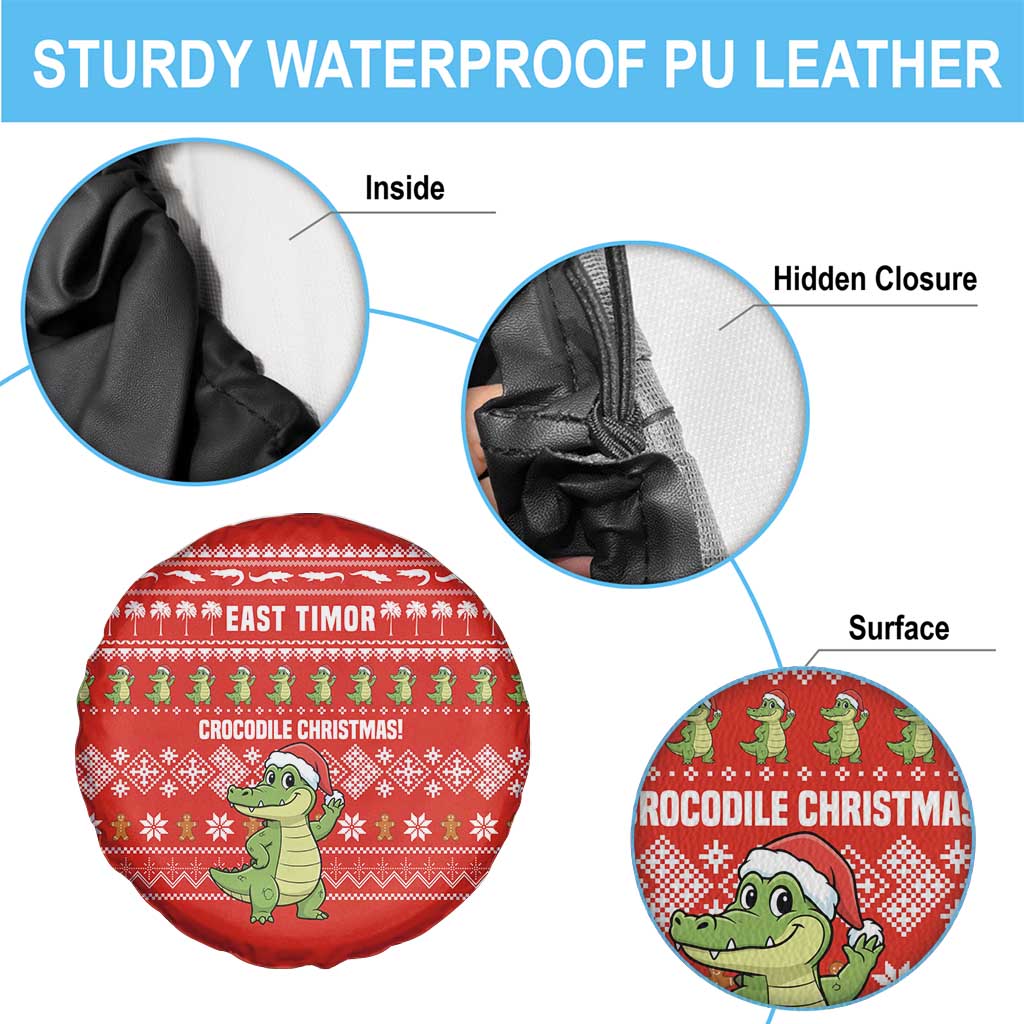 East Timor Christmas Spare Tire Cover with Santa Crocodile Gingerbread Palm Trees and Red Holiday - Wonder Print Shop