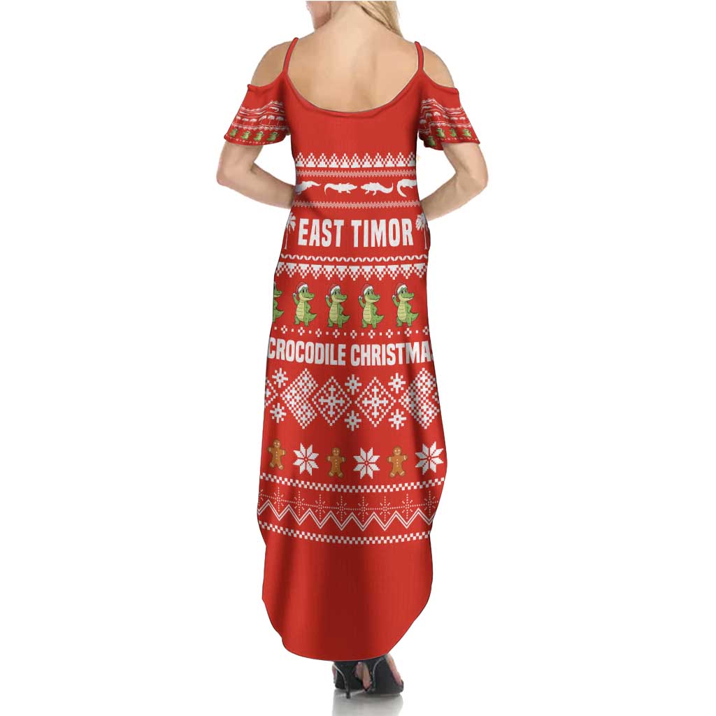East Timor Christmas Summer Maxi Dress with Santa Crocodile Gingerbread Palm Trees and Red Holiday - Wonder Print Shop
