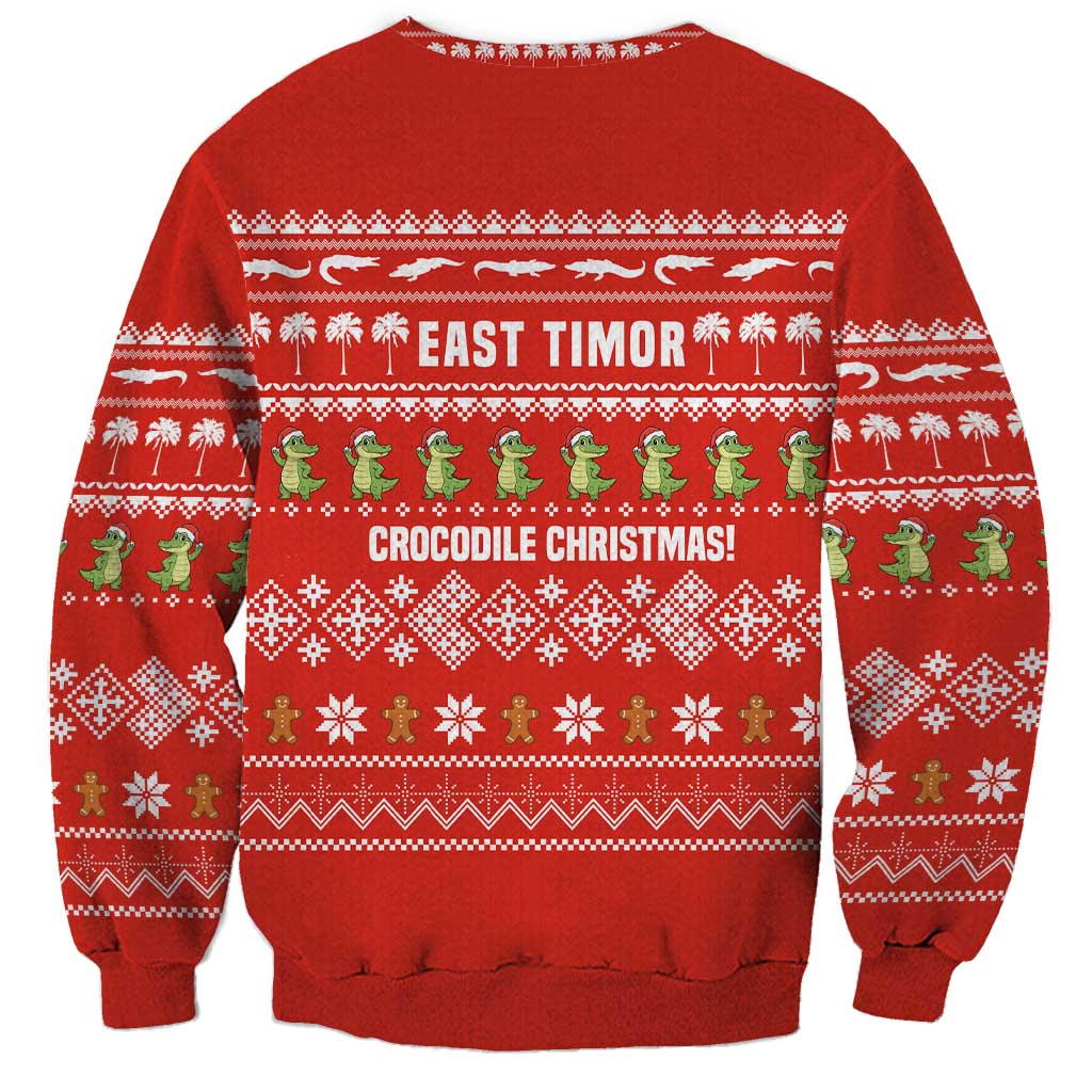 East Timor Christmas Sweatshirt with Santa Crocodile Gingerbread Palm Trees and Red Holiday - Wonder Print Shop