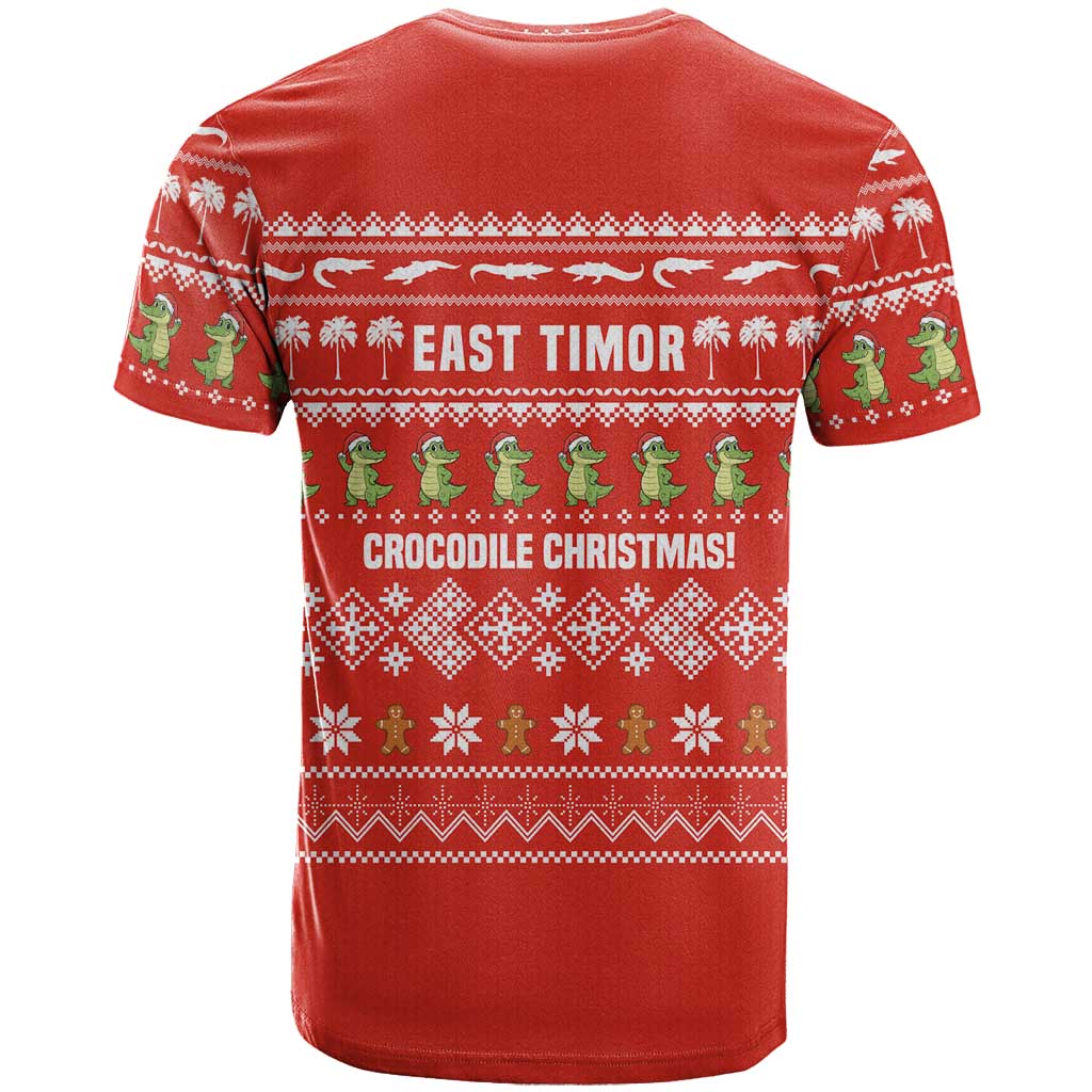 East Timor Christmas T Shirt with Santa Crocodile Gingerbread Palm Trees and Red Holiday - Wonder Print Shop