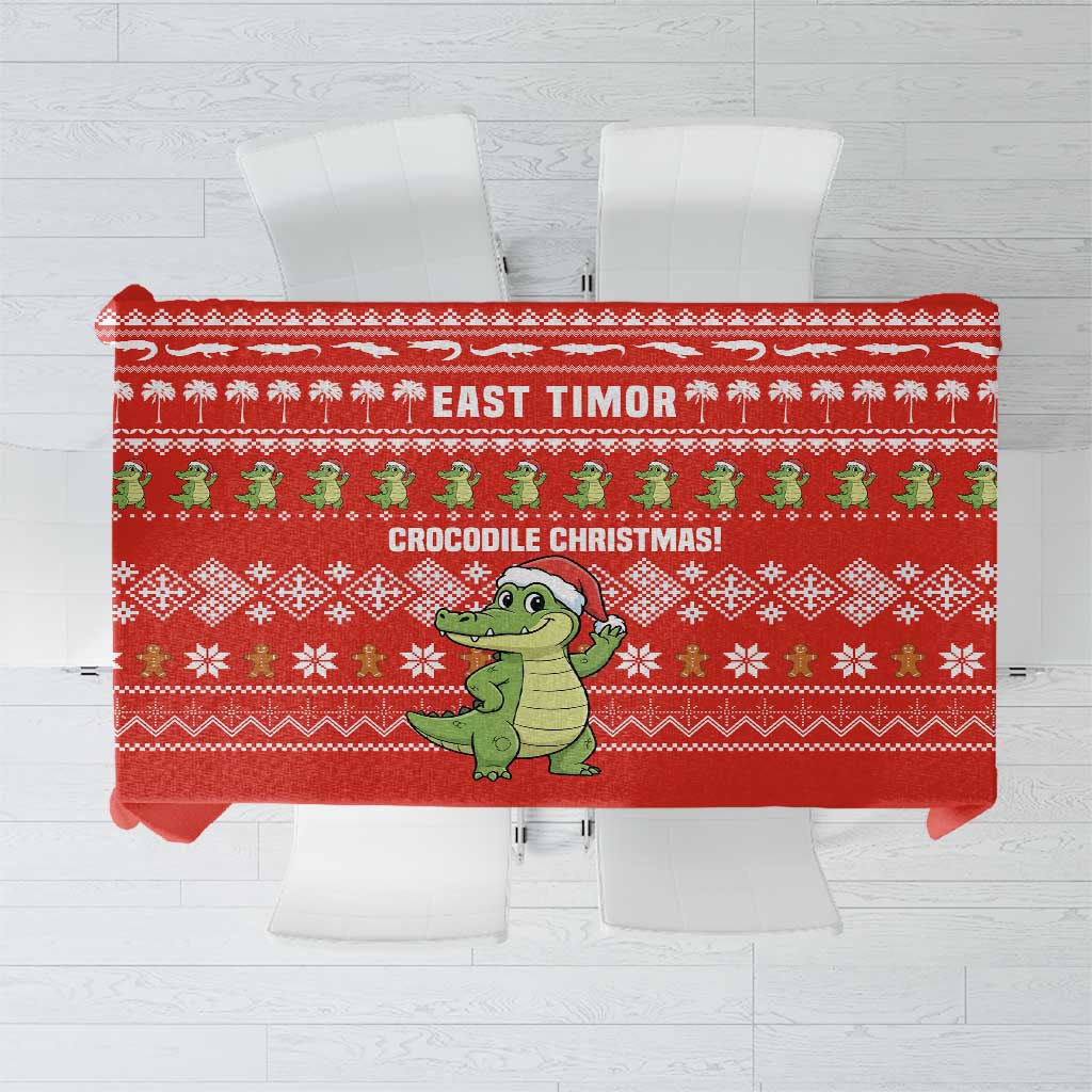 East Timor Christmas Tablecloth with Santa Crocodile Gingerbread Palm Trees and Red Holiday - Wonder Print Shop