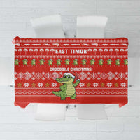 East Timor Christmas Tablecloth with Santa Crocodile Gingerbread Palm Trees and Red Holiday - Wonder Print Shop