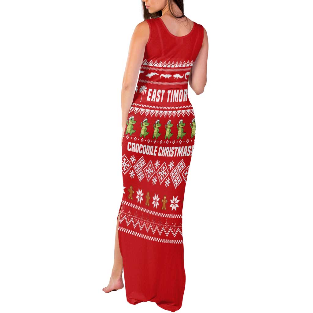 East Timor Christmas Tank Maxi Dress with Santa Crocodile Gingerbread Palm Trees and Red Holiday - Wonder Print Shop