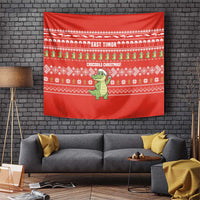 East Timor Christmas Tapestry with Santa Crocodile Gingerbread Palm Trees and Red Holiday - Wonder Print Shop