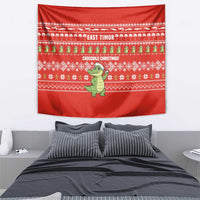 East Timor Christmas Tapestry with Santa Crocodile Gingerbread Palm Trees and Red Holiday - Wonder Print Shop