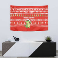 East Timor Christmas Tapestry with Santa Crocodile Gingerbread Palm Trees and Red Holiday - Wonder Print Shop
