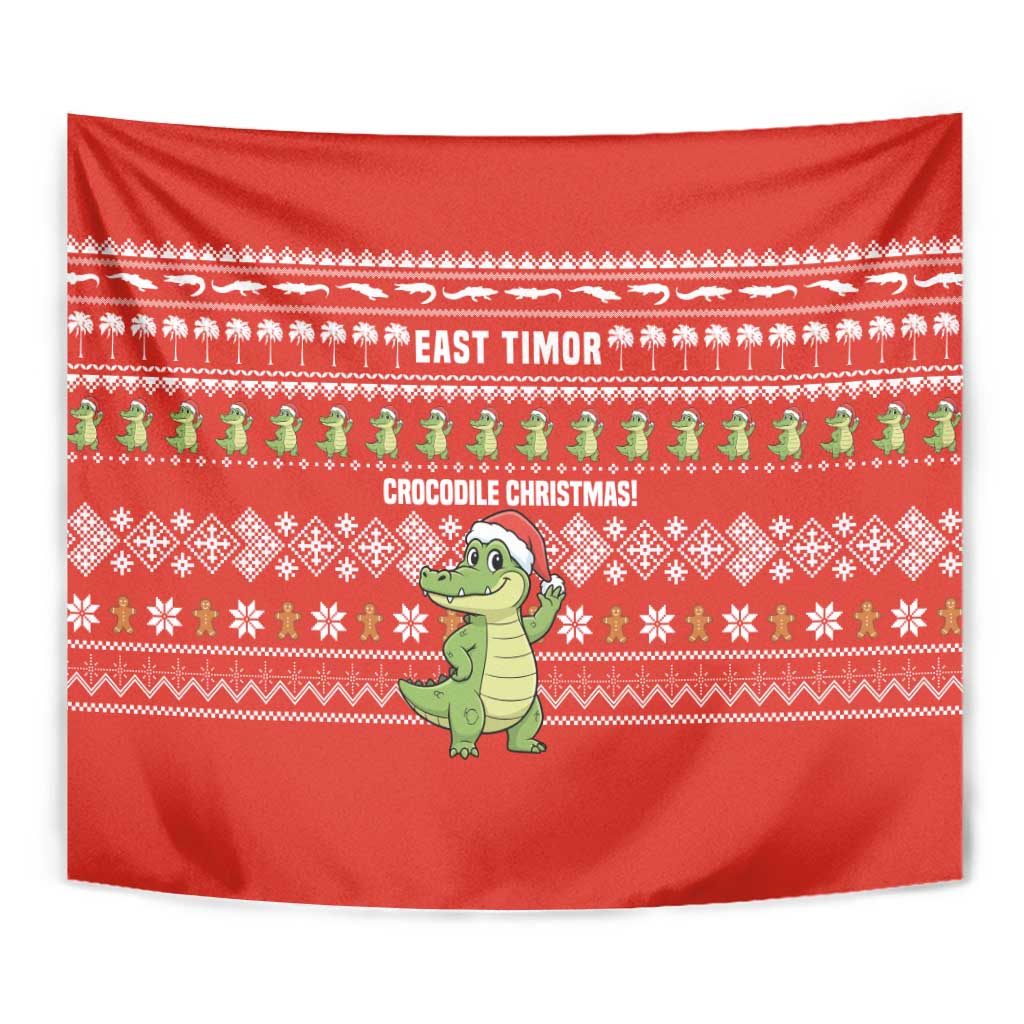 East Timor Christmas Tapestry with Santa Crocodile Gingerbread Palm Trees and Red Holiday - Wonder Print Shop