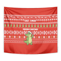 East Timor Christmas Tapestry with Santa Crocodile Gingerbread Palm Trees and Red Holiday - Wonder Print Shop