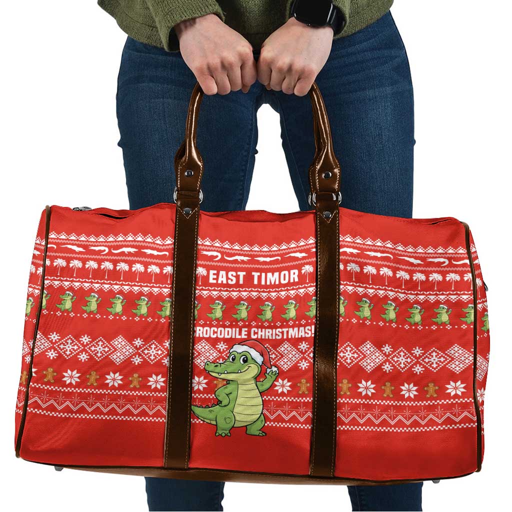 East Timor Christmas Travel Bag with Santa Crocodile Gingerbread Palm Trees and Red Holiday - Wonder Print Shop
