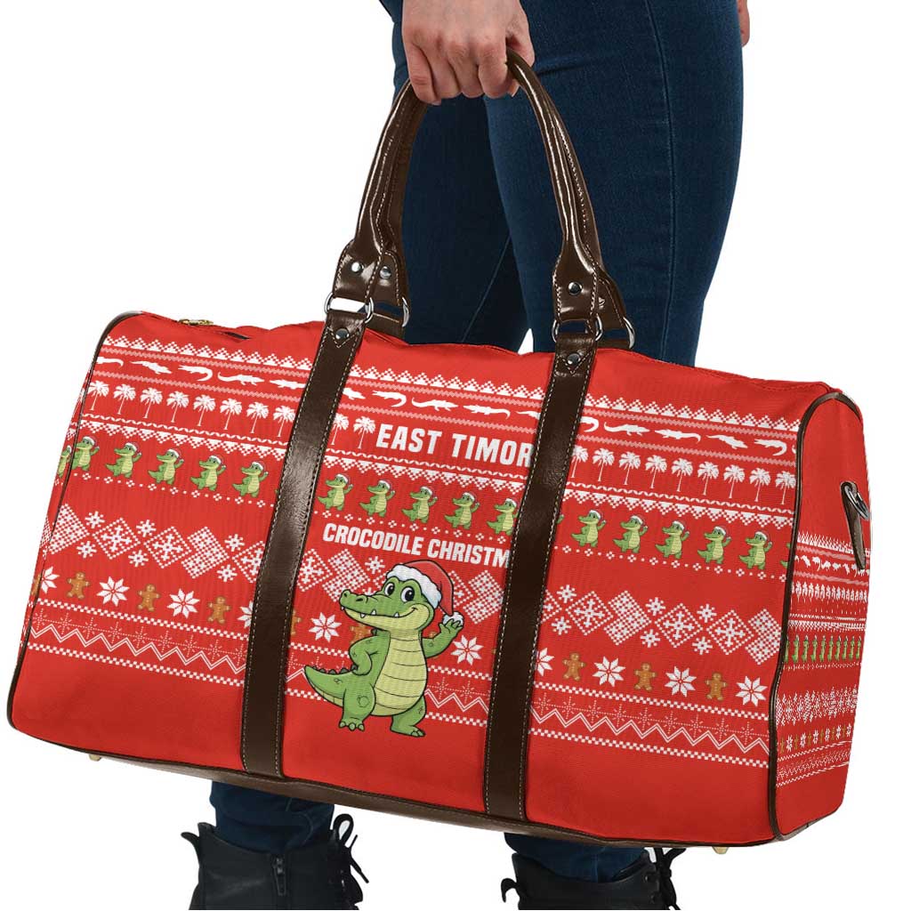 East Timor Christmas Travel Bag with Santa Crocodile Gingerbread Palm Trees and Red Holiday - Wonder Print Shop