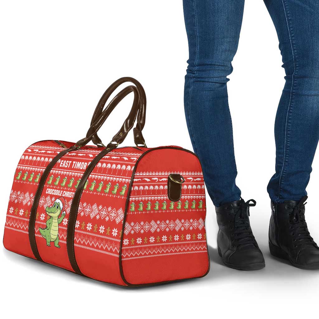 East Timor Christmas Travel Bag with Santa Crocodile Gingerbread Palm Trees and Red Holiday - Wonder Print Shop