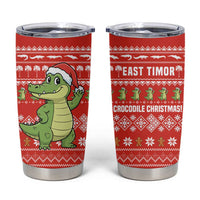 East Timor Christmas Tumbler Cup with Santa Crocodile Gingerbread Palm Trees and Red Holiday - Wonder Print Shop