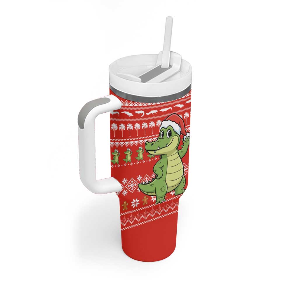 East Timor Christmas Tumbler With Handle with Santa Crocodile Gingerbread Palm Trees and Red Holiday - Wonder Print Shop