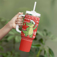 East Timor Christmas Tumbler With Handle with Santa Crocodile Gingerbread Palm Trees and Red Holiday - Wonder Print Shop