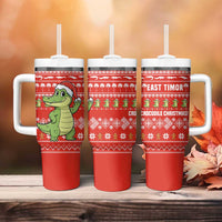 East Timor Christmas Tumbler With Handle with Santa Crocodile Gingerbread Palm Trees and Red Holiday - Wonder Print Shop