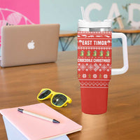East Timor Christmas Tumbler With Handle with Santa Crocodile Gingerbread Palm Trees and Red Holiday - Wonder Print Shop