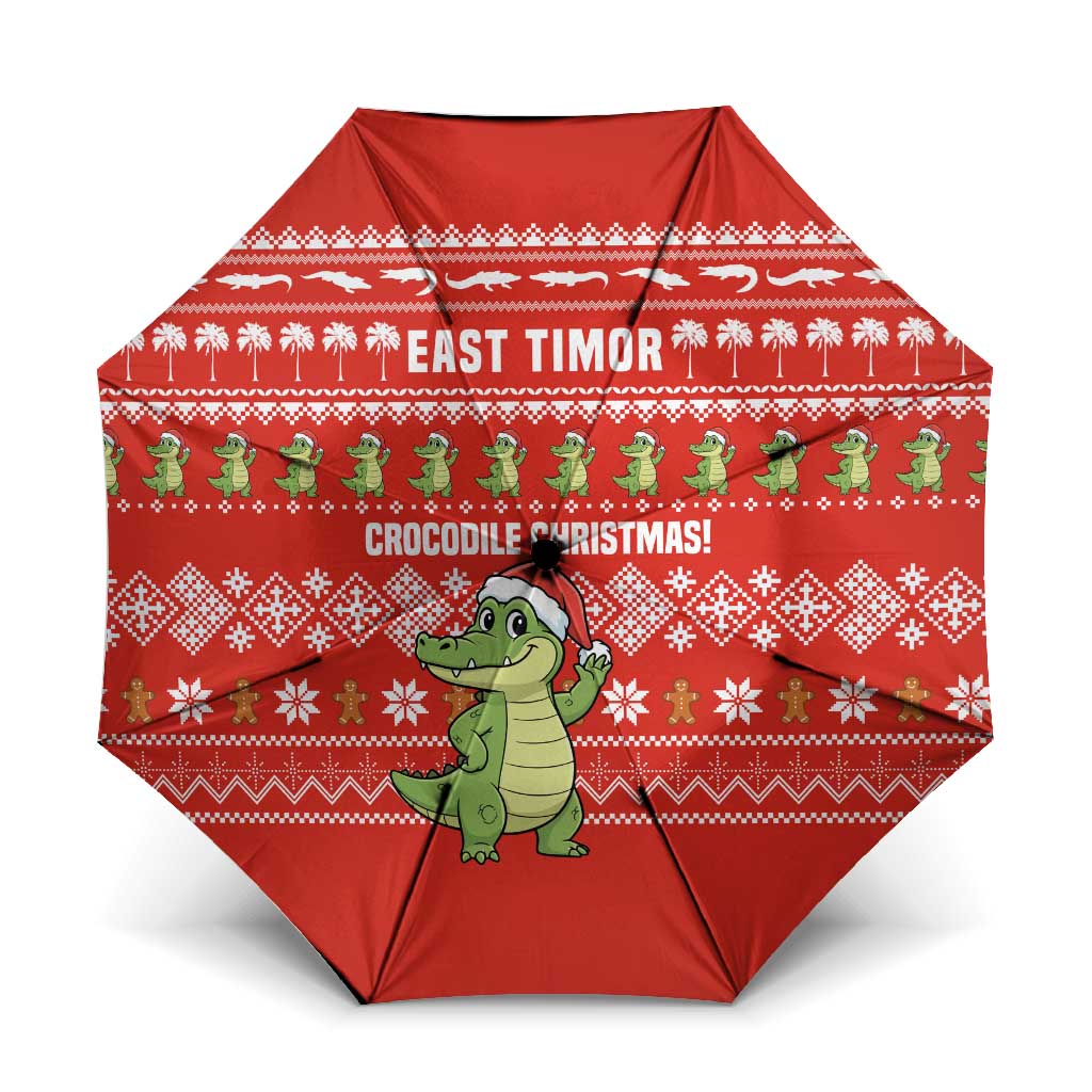 East Timor Christmas Umbrella with Santa Crocodile Gingerbread Palm Trees and Red Holiday - Wonder Print Shop