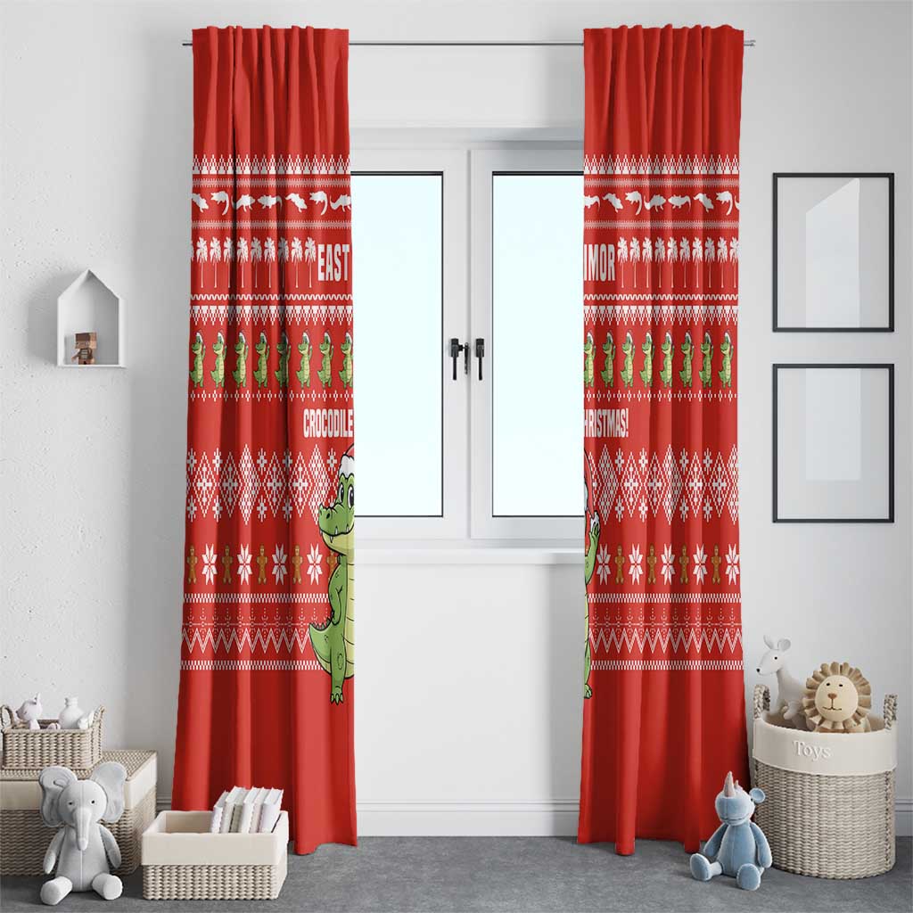 East Timor Christmas Window Curtain with Santa Crocodile Gingerbread Palm Trees and Red Holiday - Wonder Print Shop