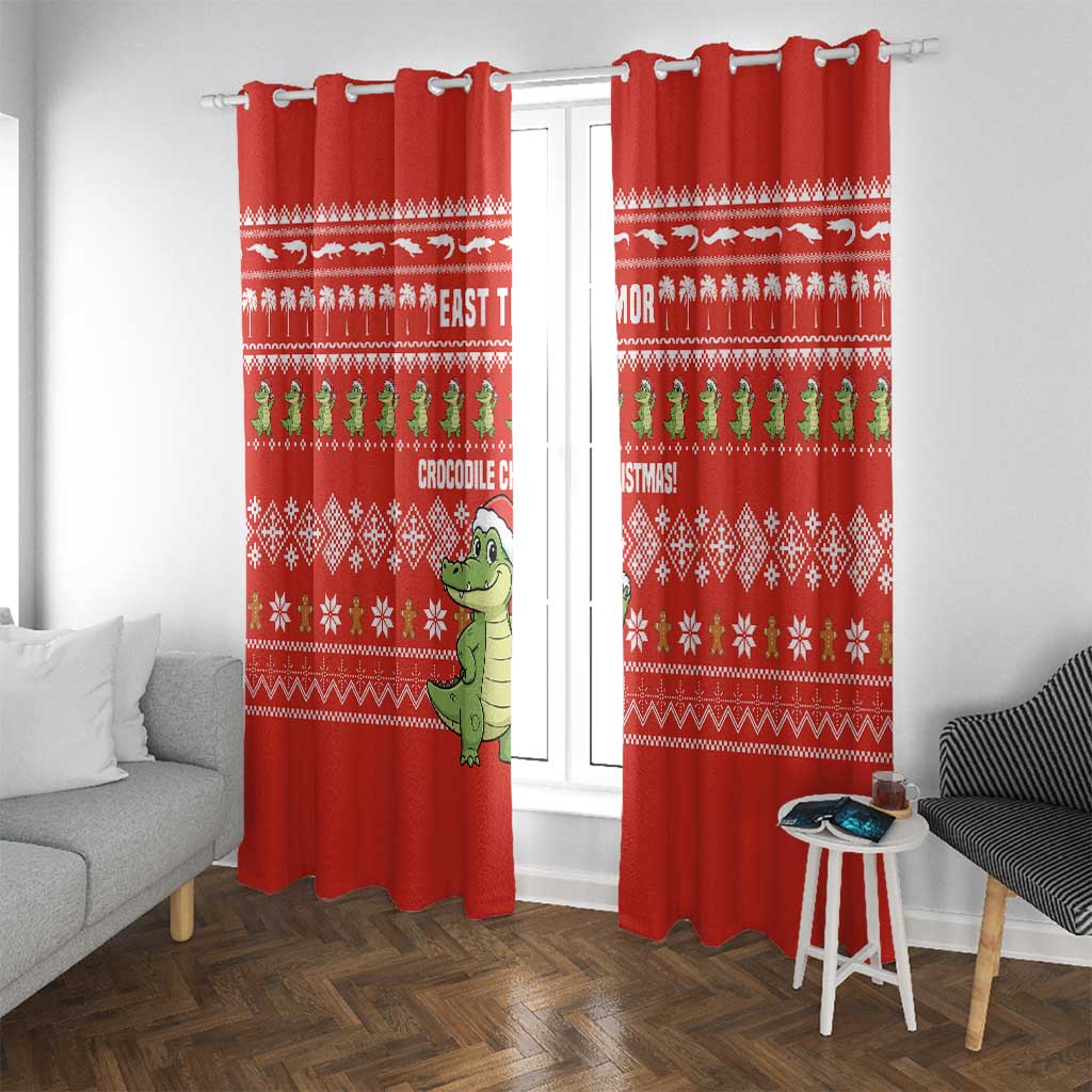 East Timor Christmas Window Curtain with Santa Crocodile Gingerbread Palm Trees and Red Holiday - Wonder Print Shop