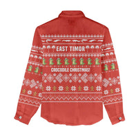 East Timor Christmas Women Casual Shirt with Santa Crocodile Gingerbread Palm Trees and Red Holiday - Wonder Print Shop