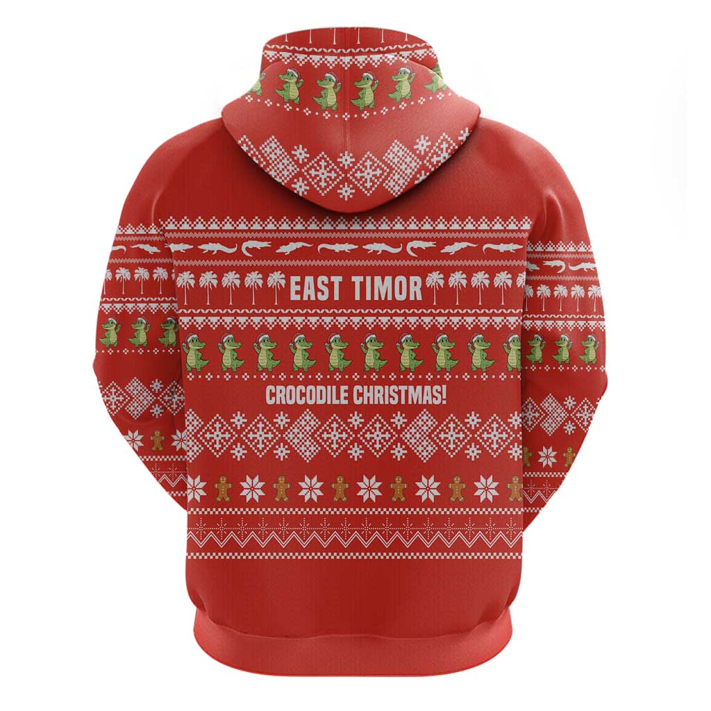 East Timor Christmas Zip Hoodie with Santa Crocodile Gingerbread Palm Trees and Red Holiday - Wonder Print Shop