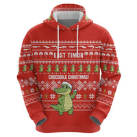 East Timor Christmas Zip Hoodie with Santa Crocodile Gingerbread Palm Trees and Red Holiday - Wonder Print Shop