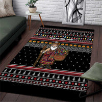 East Timor Christmas Area Rug with Santa in Traditional Robe Gift Basket Ho Ho Ho Text and Black Festive - Wonder Print Shop