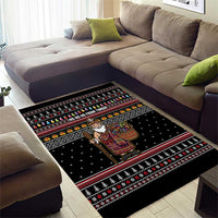East Timor Christmas Area Rug with Santa in Traditional Robe Gift Basket Ho Ho Ho Text and Black Festive - Wonder Print Shop