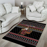 East Timor Christmas Area Rug with Santa in Traditional Robe Gift Basket Ho Ho Ho Text and Black Festive - Wonder Print Shop