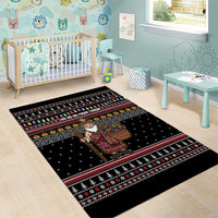 East Timor Christmas Area Rug with Santa in Traditional Robe Gift Basket Ho Ho Ho Text and Black Festive - Wonder Print Shop