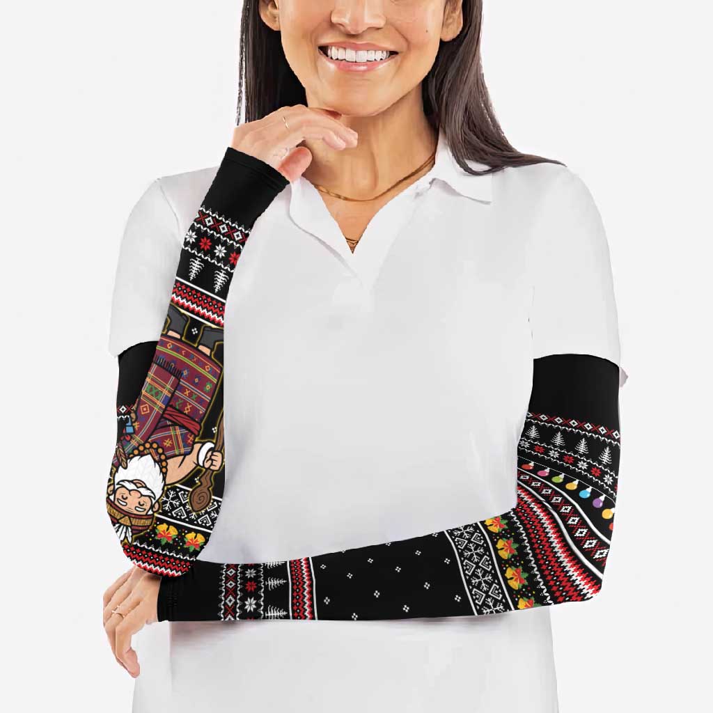 East Timor Christmas Arm Sleeves with Santa in Traditional Robe Gift Basket Ho Ho Ho Text and Black Festive - Wonder Print Shop
