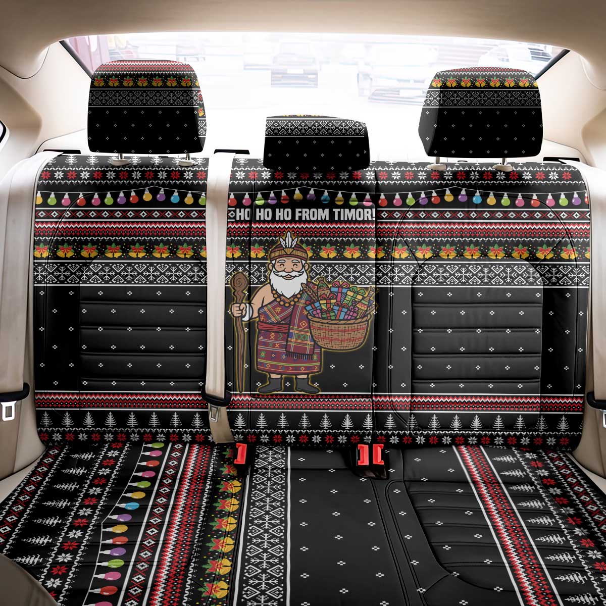 East Timor Christmas Back Car Seat Cover with Santa in Traditional Robe Gift Basket Ho Ho Ho Text and Black Festive - Wonder Print Shop