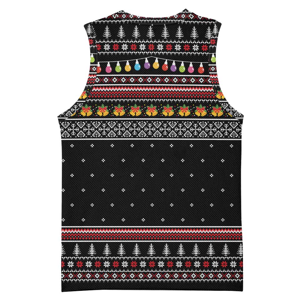 East Timor Christmas Basketball Jersey with Santa in Traditional Robe Gift Basket Ho Ho Ho Text and Black Festive - Wonder Print Shop