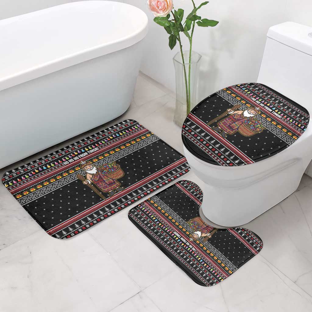 East Timor Christmas Bathroom Set with Santa in Traditional Robe Gift Basket Ho Ho Ho Text and Black Festive - Wonder Print Shop