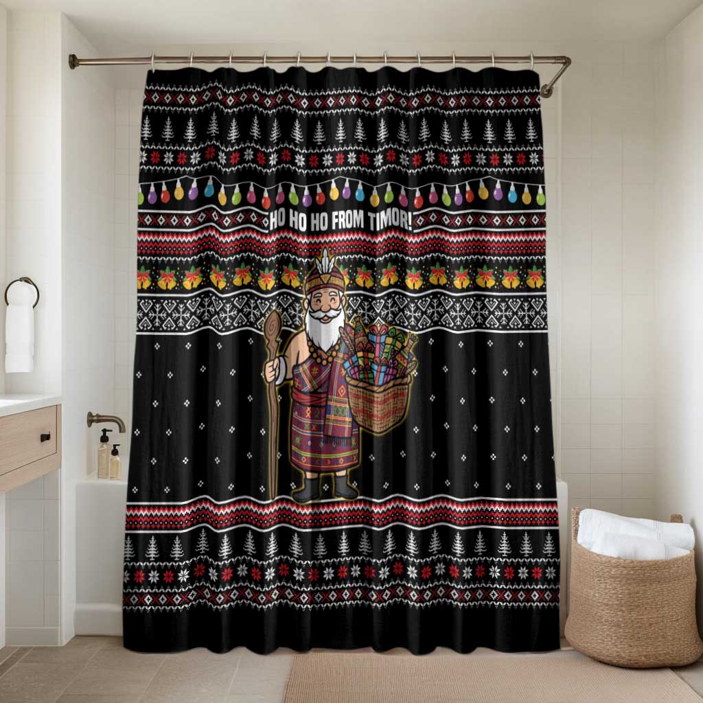 East Timor Christmas Bathroom Set with Santa in Traditional Robe Gift Basket Ho Ho Ho Text and Black Festive - Wonder Print Shop