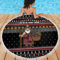 East Timor Christmas Beach Blanket with Santa in Traditional Robe Gift Basket Ho Ho Ho Text and Black Festive - Wonder Print Shop